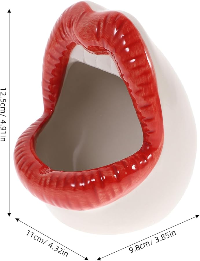 Creative Red Ceramic Lip Shape Ashtray Smokeless Cigar Holder for Indoor Outdoor Home Decor - Image 2